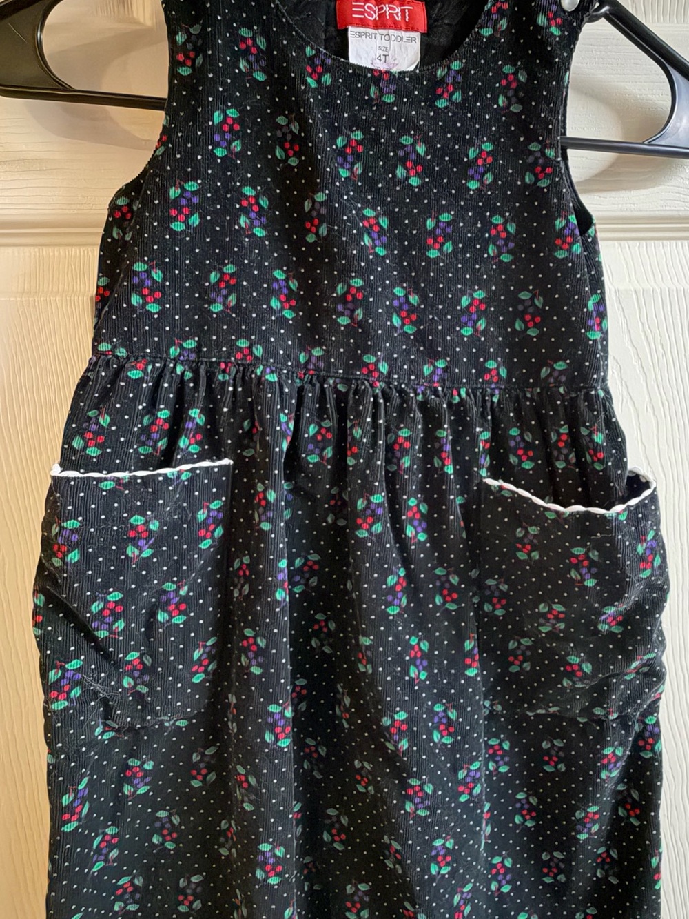 Vintage Esprit Black Floral Pocket Corduroy 4T Dress